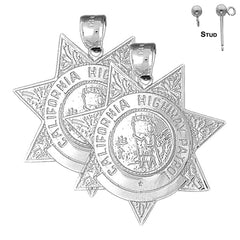 Sterling Silver 40mm California Highway Patrol Earrings (White or Yellow Gold Plated)