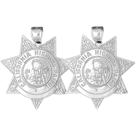 Sterling Silver 40mm California Highway Patrol Earrings
