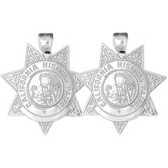 Sterling Silver 40mm California Highway Patrol Earrings