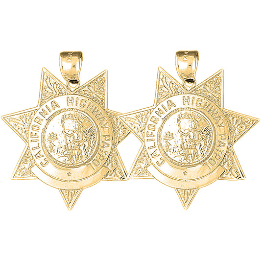 Yellow Gold-plated Silver 40mm California Highway Patrol Earrings