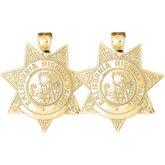 Yellow Gold-plated Silver 40mm California Highway Patrol Earrings