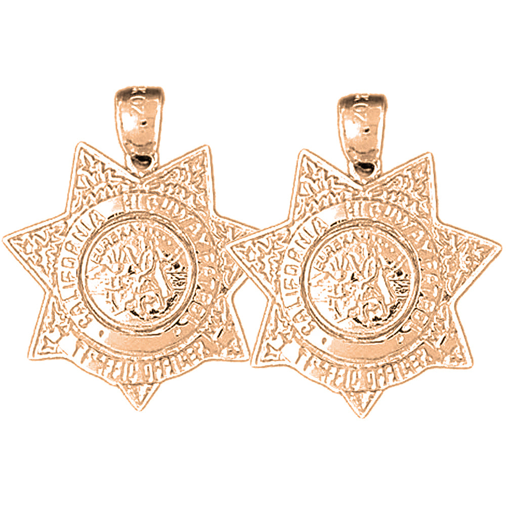 14K or 18K Gold 25mm California Highway Patrol Earrings