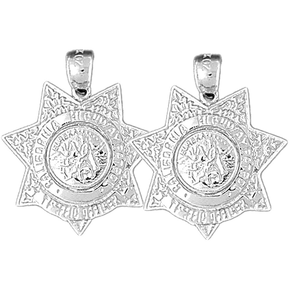 Sterling Silver 25mm California Highway Patrol Earrings