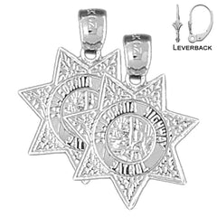 Sterling Silver 23mm California Highway Patrol Earrings (White or Yellow Gold Plated)