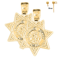 Sterling Silver 23mm California Highway Patrol Earrings (White or Yellow Gold Plated)