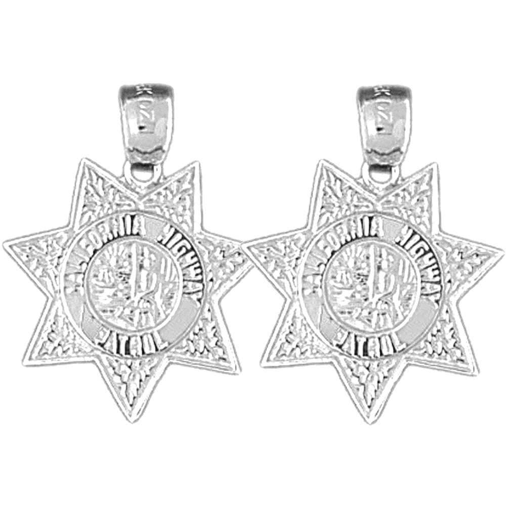 Sterling Silver 23mm California Highway Patrol Earrings