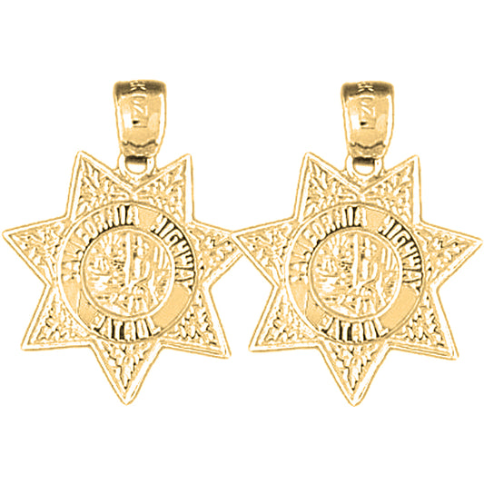 Yellow Gold-plated Silver 23mm California Highway Patrol Earrings