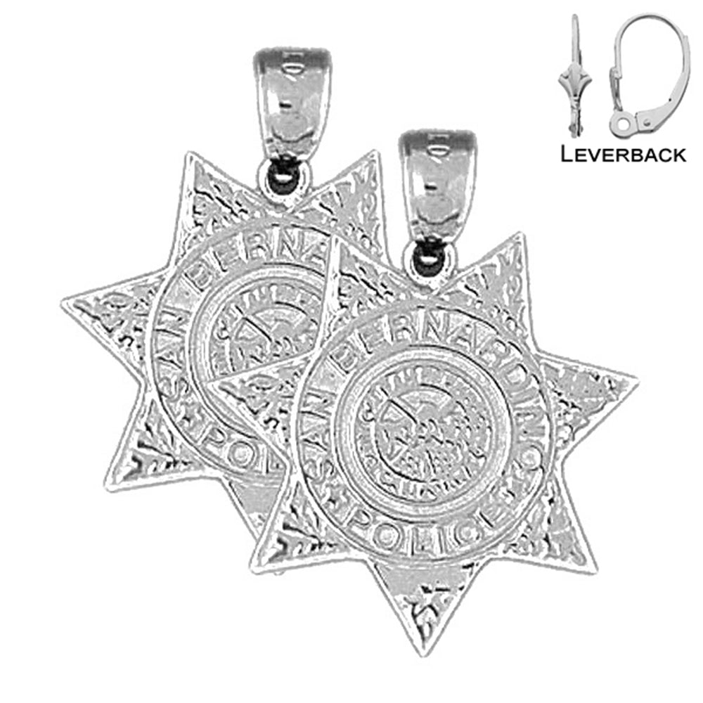 Sterling Silver 26mm San Bernardino Police Earrings (White or Yellow Gold Plated)