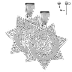 Sterling Silver 29mm Maywood Police Earrings (White or Yellow Gold Plated)