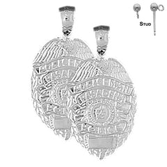 Sterling Silver 30mm Pasadena Police Earrings (White or Yellow Gold Plated)