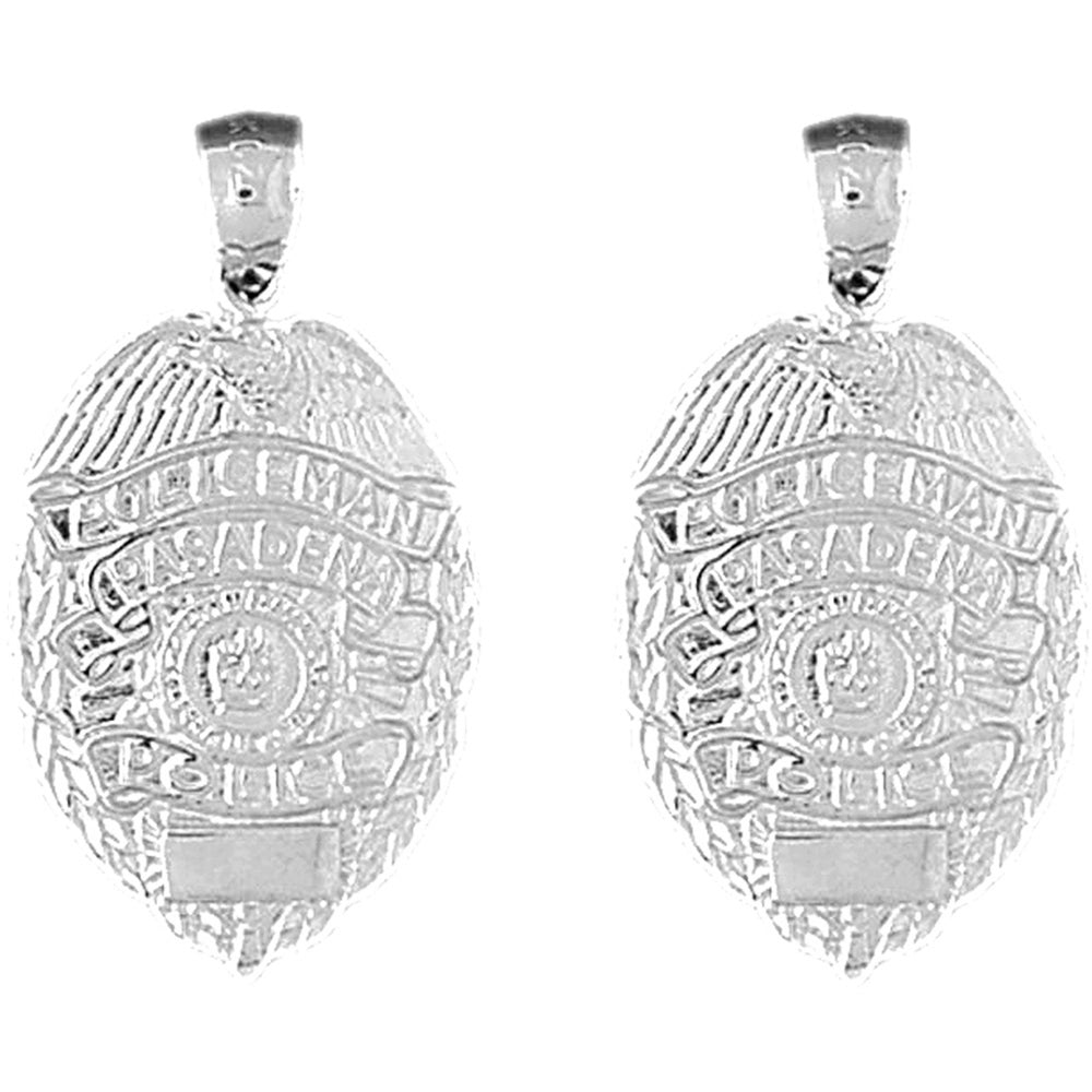 Sterling Silver 30mm Pasadena Police Earrings