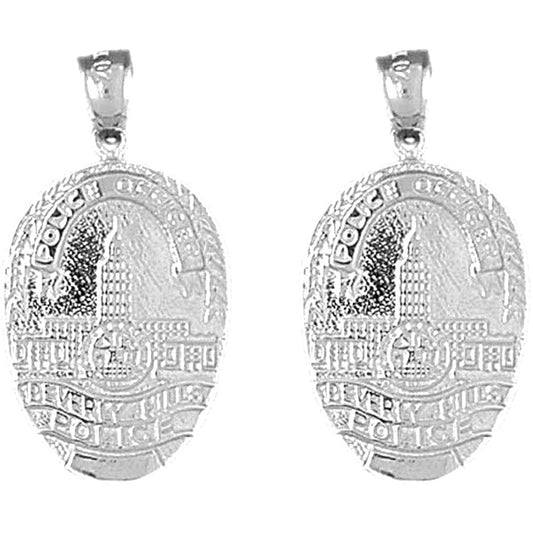 Sterling Silver 30mm Beverly Hills Police Earrings