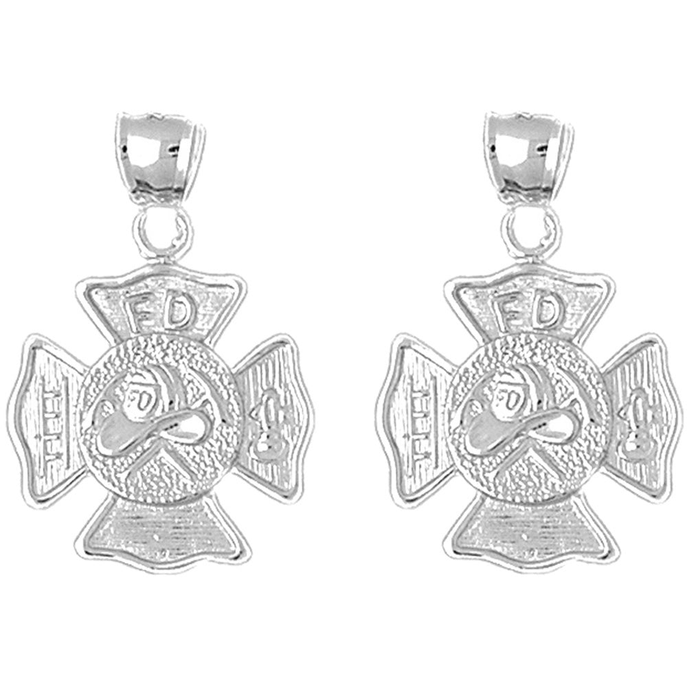 Sterling Silver 30mm Fire Department Earrings