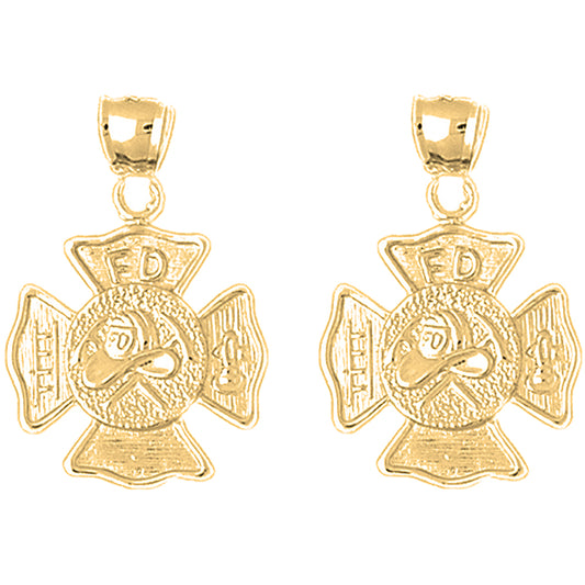 Yellow Gold-plated Silver 30mm Fire Department Earrings