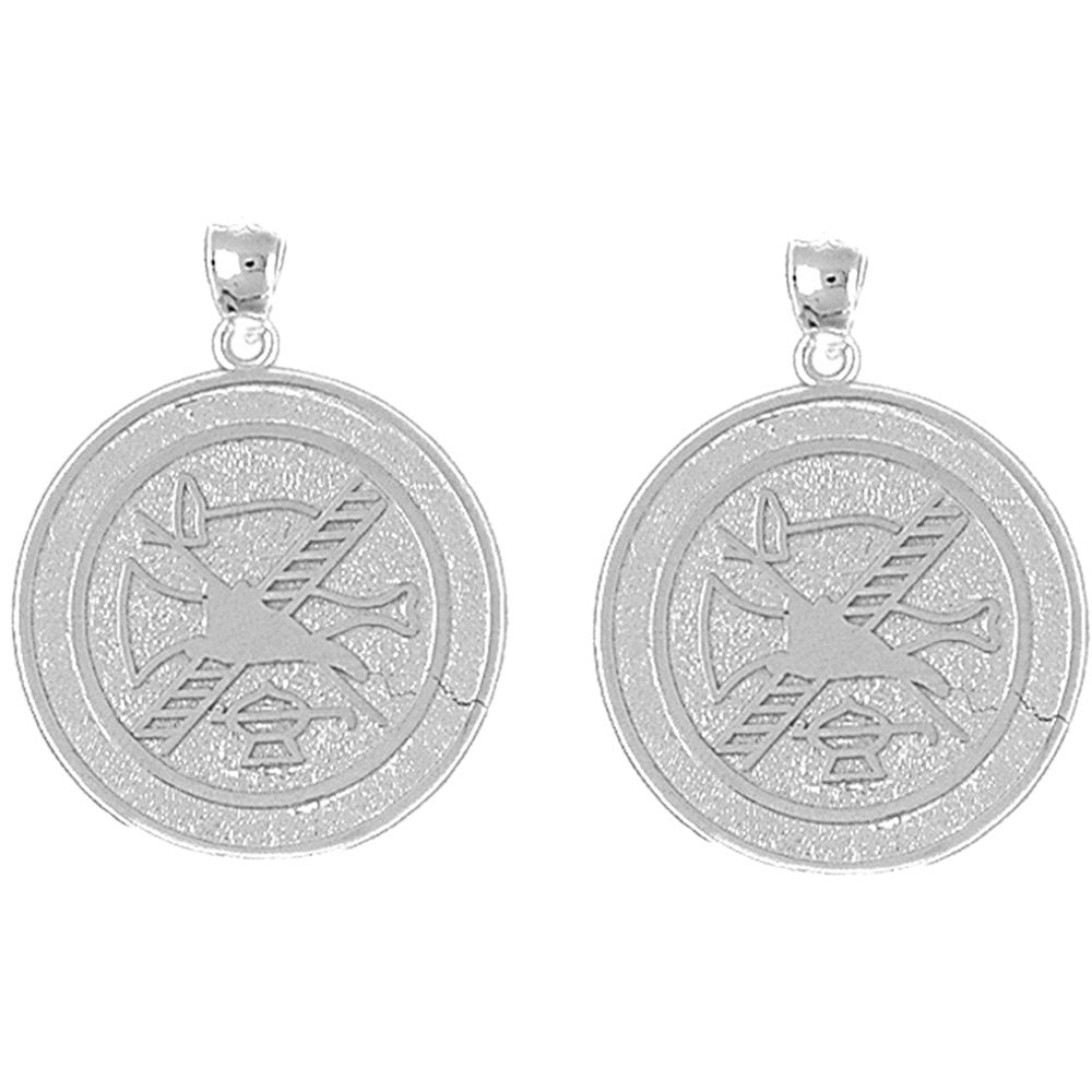 Sterling Silver 31mm Fire Department Earrings