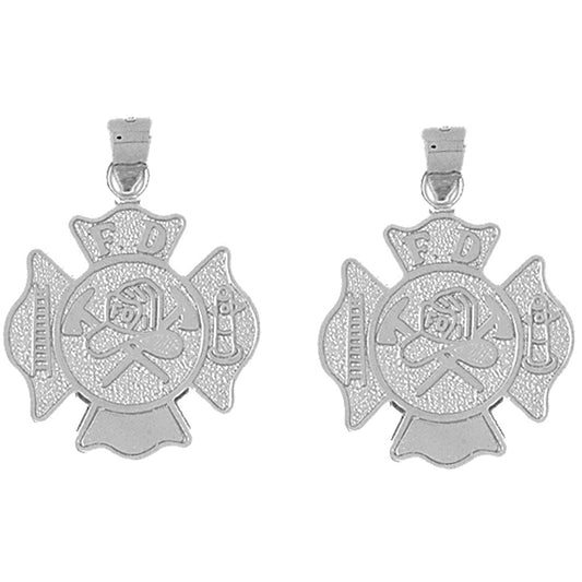 Sterling Silver 30mm Fire Department Earrings