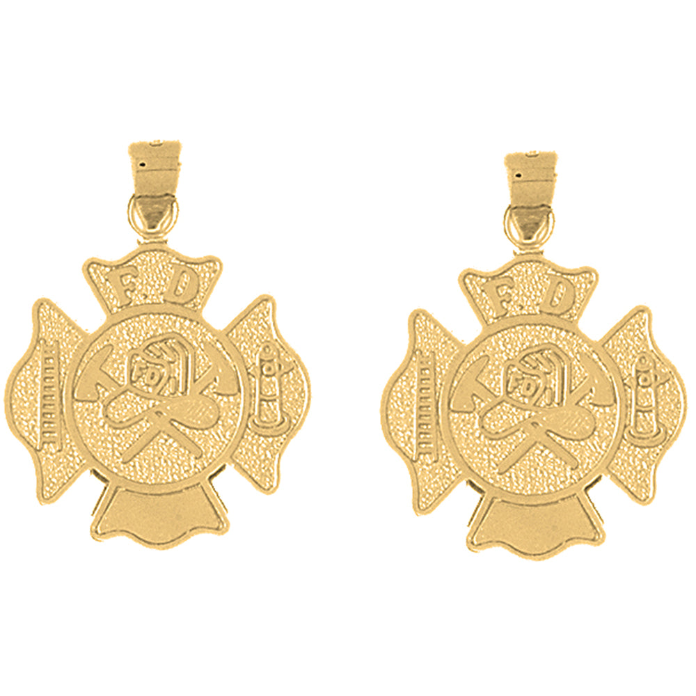 Yellow Gold-plated Silver 30mm Fire Department Earrings
