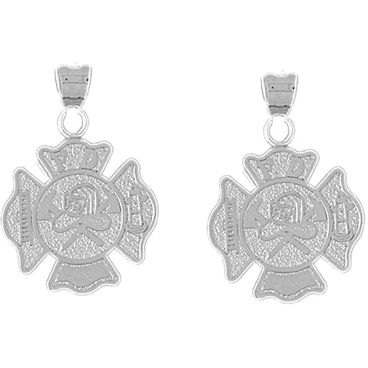 Sterling Silver 29mm Fire Department Earrings