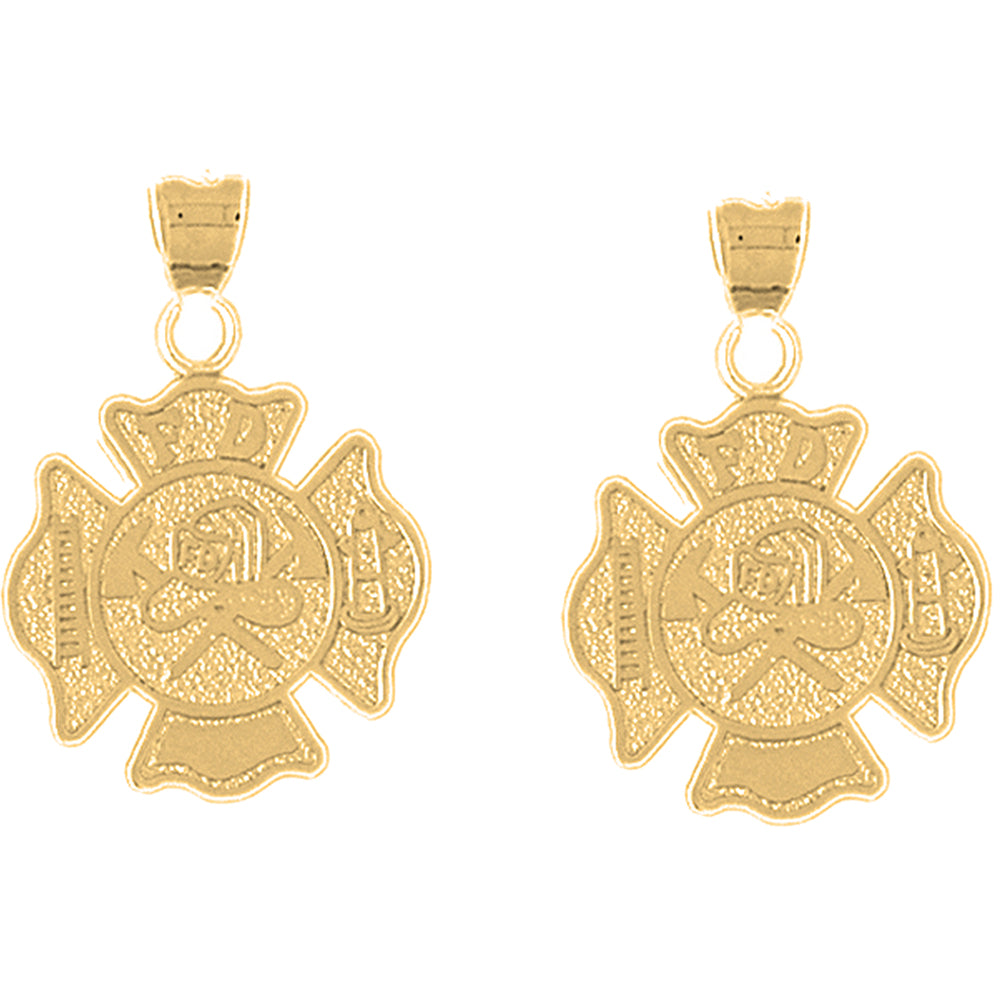 Yellow Gold-plated Silver 29mm Fire Department Earrings