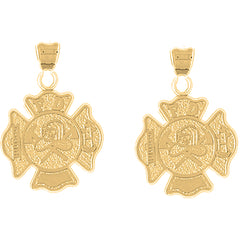 Yellow Gold-plated Silver 29mm Fire Department Earrings