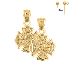 Sterling Silver 17mm Fire Department Earrings (White or Yellow Gold Plated)