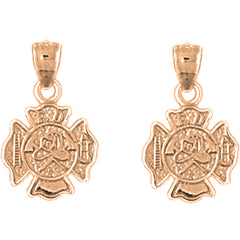 14K or 18K Gold 17mm Fire Department Earrings