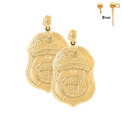Sterling Silver 27mm Fire Department Earrings (White or Yellow Gold Plated)