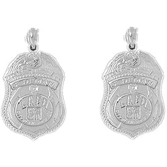 Sterling Silver 27mm Fire Department Earrings