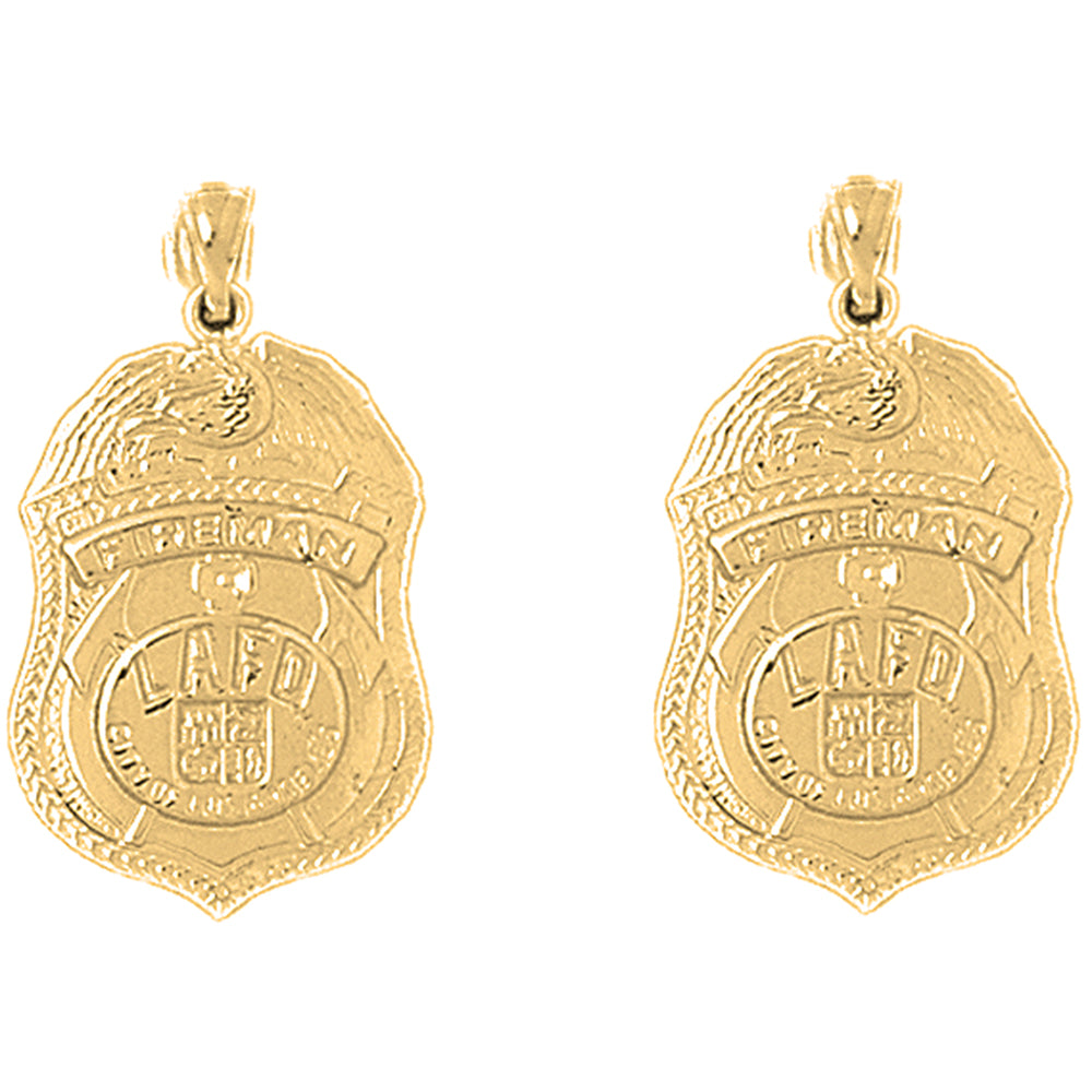 Yellow Gold-plated Silver 27mm Fire Department Earrings