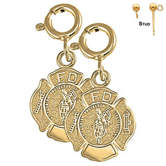 Sterling Silver 17mm Fire Department Earrings (White or Yellow Gold Plated)