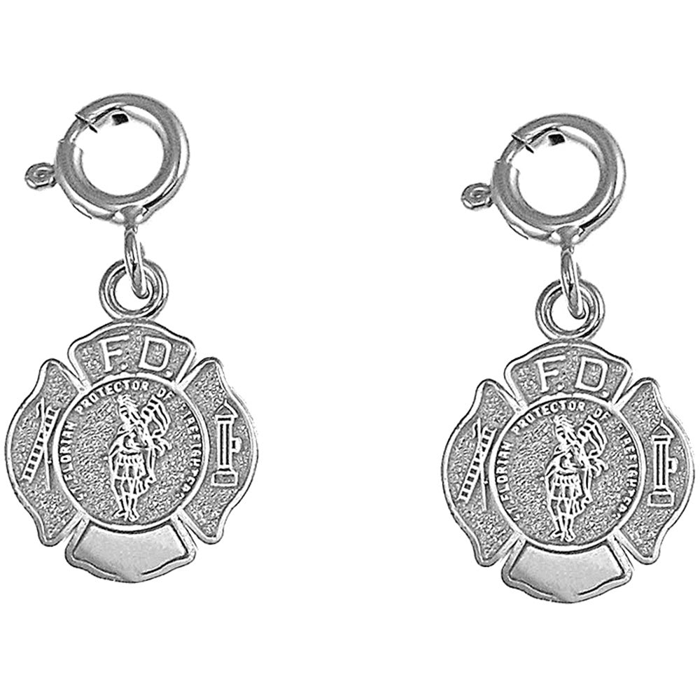 Sterling Silver 17mm Fire Department Earrings