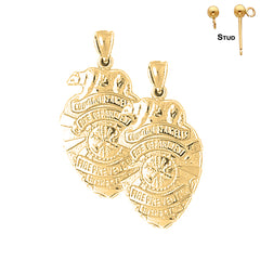 Sterling Silver 19mm Fire Department Earrings (White or Yellow Gold Plated)
