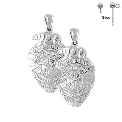 Sterling Silver 19mm Fire Department Earrings (White or Yellow Gold Plated)