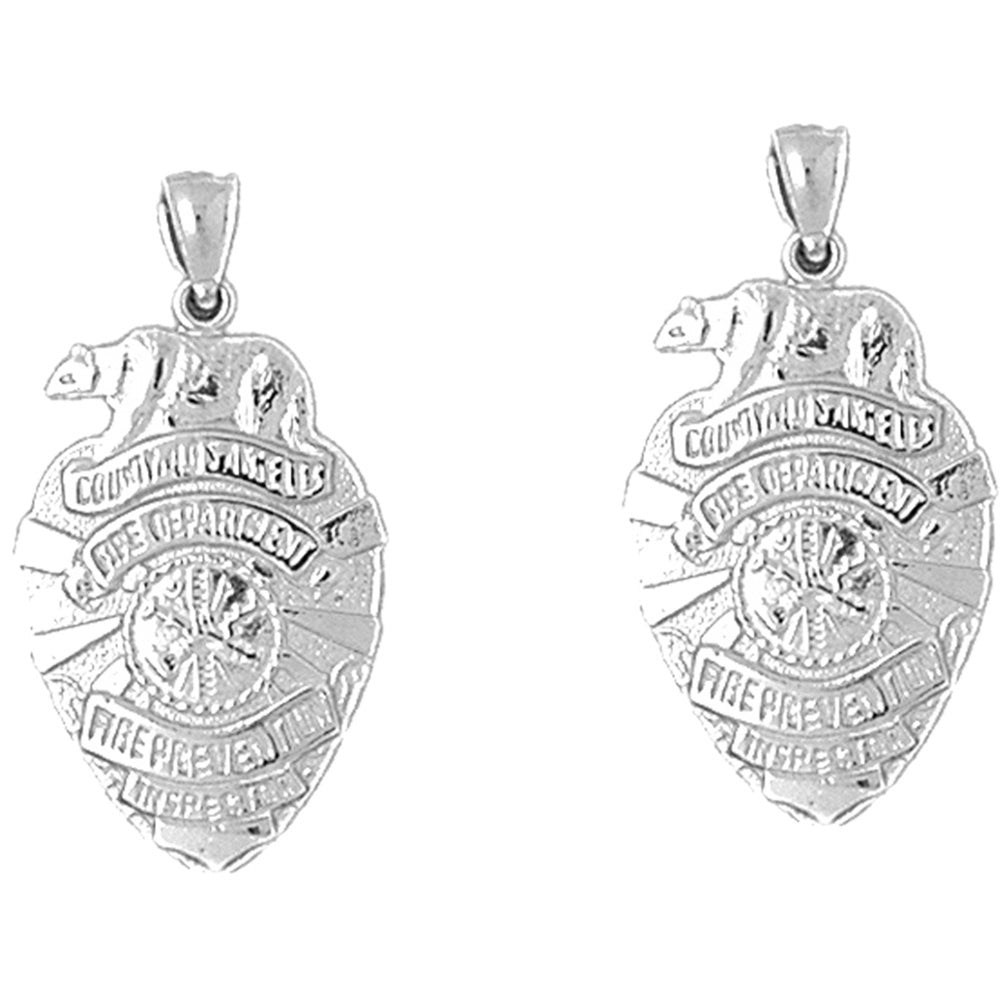 Sterling Silver 19mm Fire Department Earrings