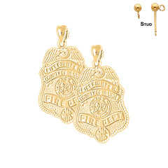 Sterling Silver 30mm Orange Fire Department Earrings (White or Yellow Gold Plated)