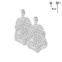 Sterling Silver 30mm Orange Fire Department Earrings (White or Yellow Gold Plated)