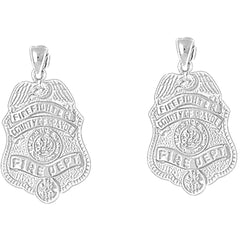 Sterling Silver 30mm Orange Fire Department Earrings