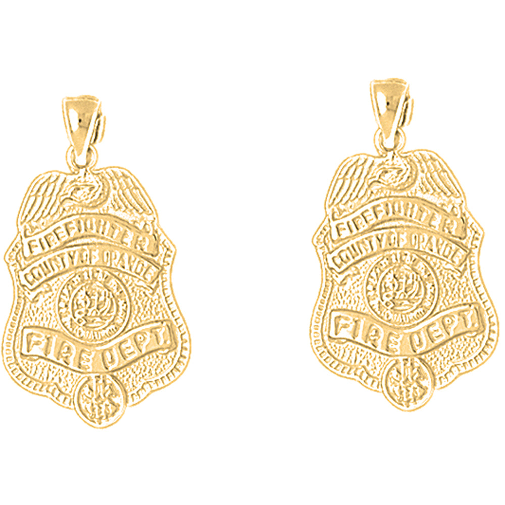 Yellow Gold-plated Silver 30mm Orange Fire Department Earrings