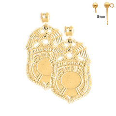 Sterling Silver 30mm Fireman Badge Earrings (White or Yellow Gold Plated)