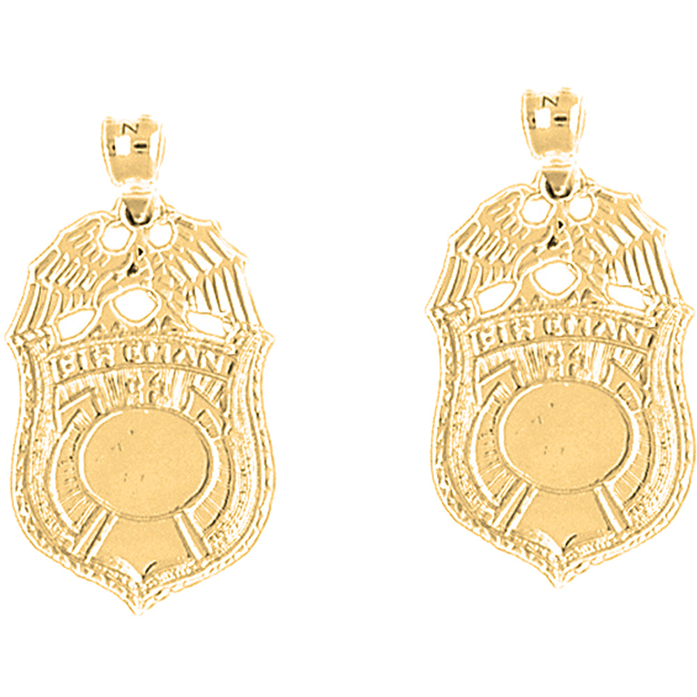 Yellow Gold-plated Silver 30mm Fireman Badge Earrings