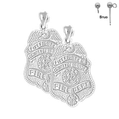 Sterling Silver 28mm County Of Orange Fire Department Earrings (White or Yellow Gold Plated)