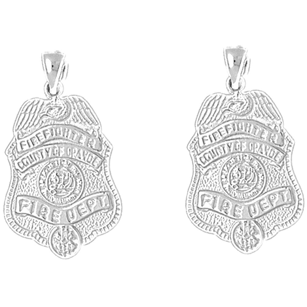 Sterling Silver 28mm County Of Orange Fire Department Earrings