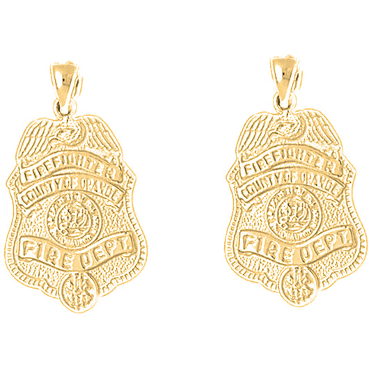 Yellow Gold-plated Silver 28mm County Of Orange Fire Department Earrings
