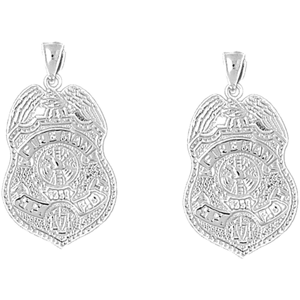 Sterling Silver 30mm Fire Department San Francisco Earrings