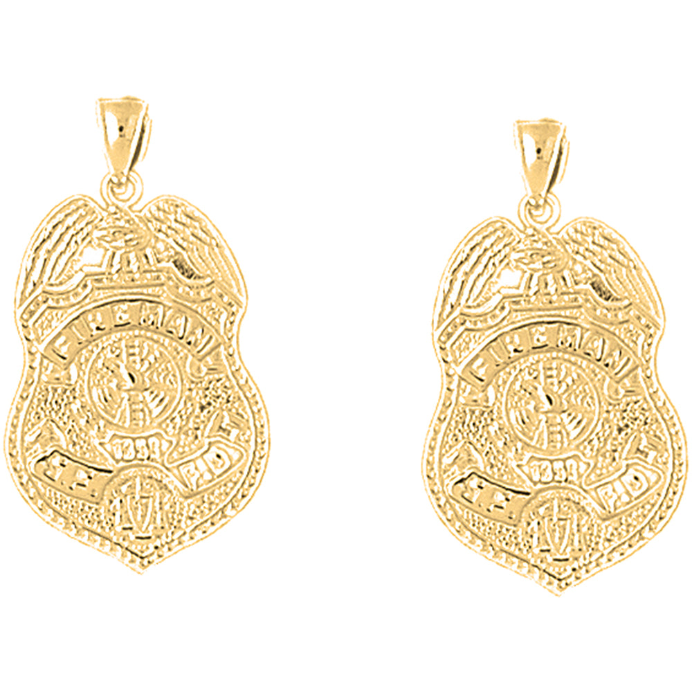 Yellow Gold-plated Silver 30mm Fire Department San Francisco Earrings