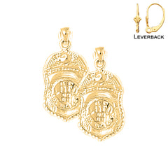 Pendientes con insignia del departamento de bomberos de plata de ley de 22 mm (chapados en oro blanco o amarillo)