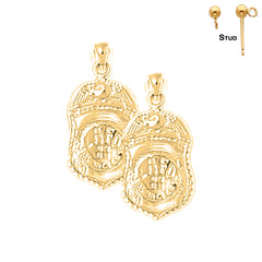 Sterling Silver 22mm Fire Department Badge Earrings (White or Yellow Gold Plated)
