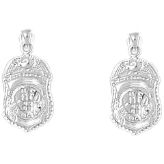 Sterling Silver 22mm Fire Department Badge Earrings