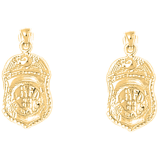 Yellow Gold-plated Silver 22mm Fire Department Badge Earrings