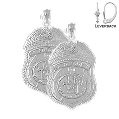 Sterling Silver 29mm Los Angeles Fire Department Earrings (White or Yellow Gold Plated)